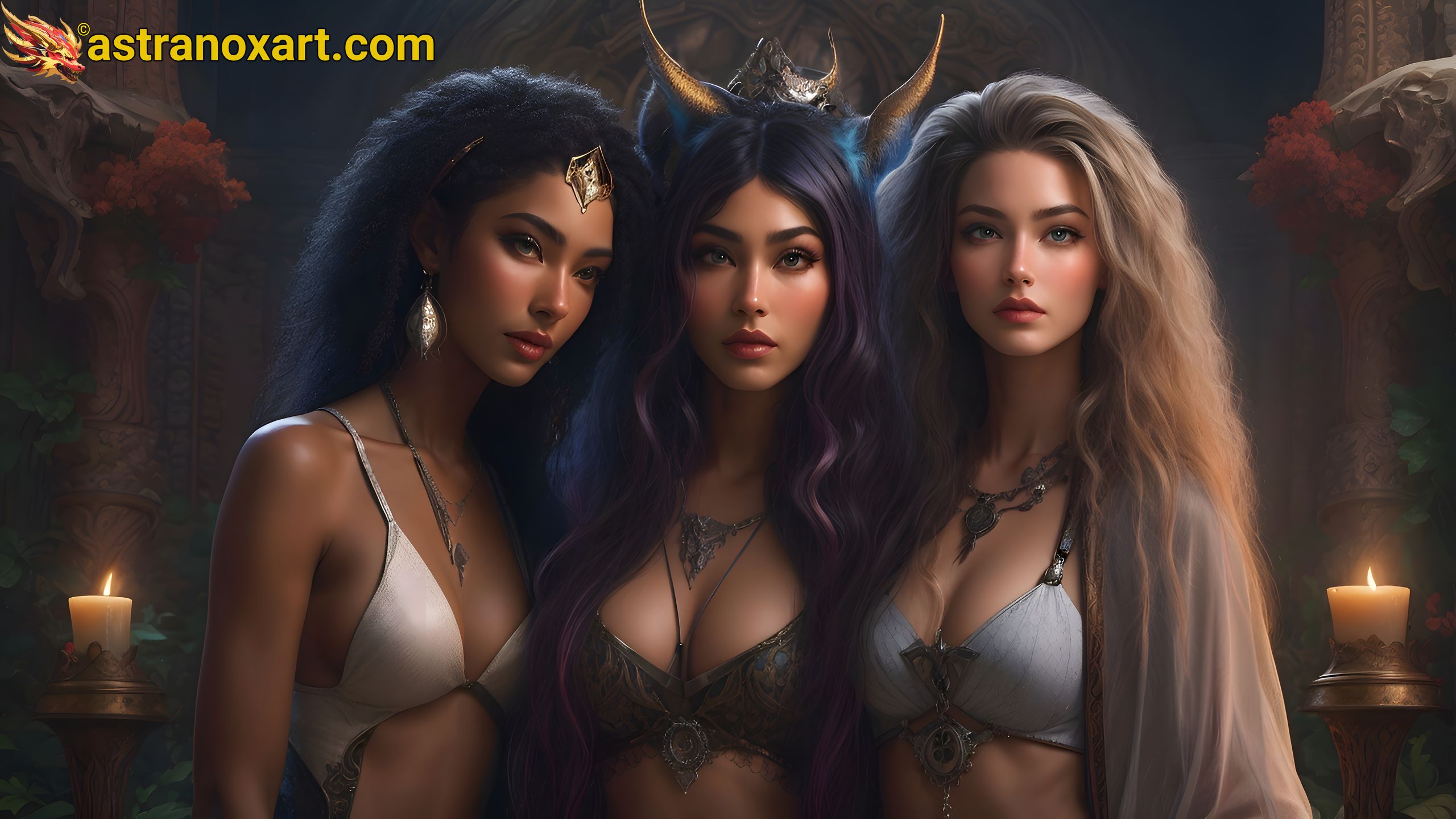 Magical Trio of Witches - 4K Wallpaper Astranox Art