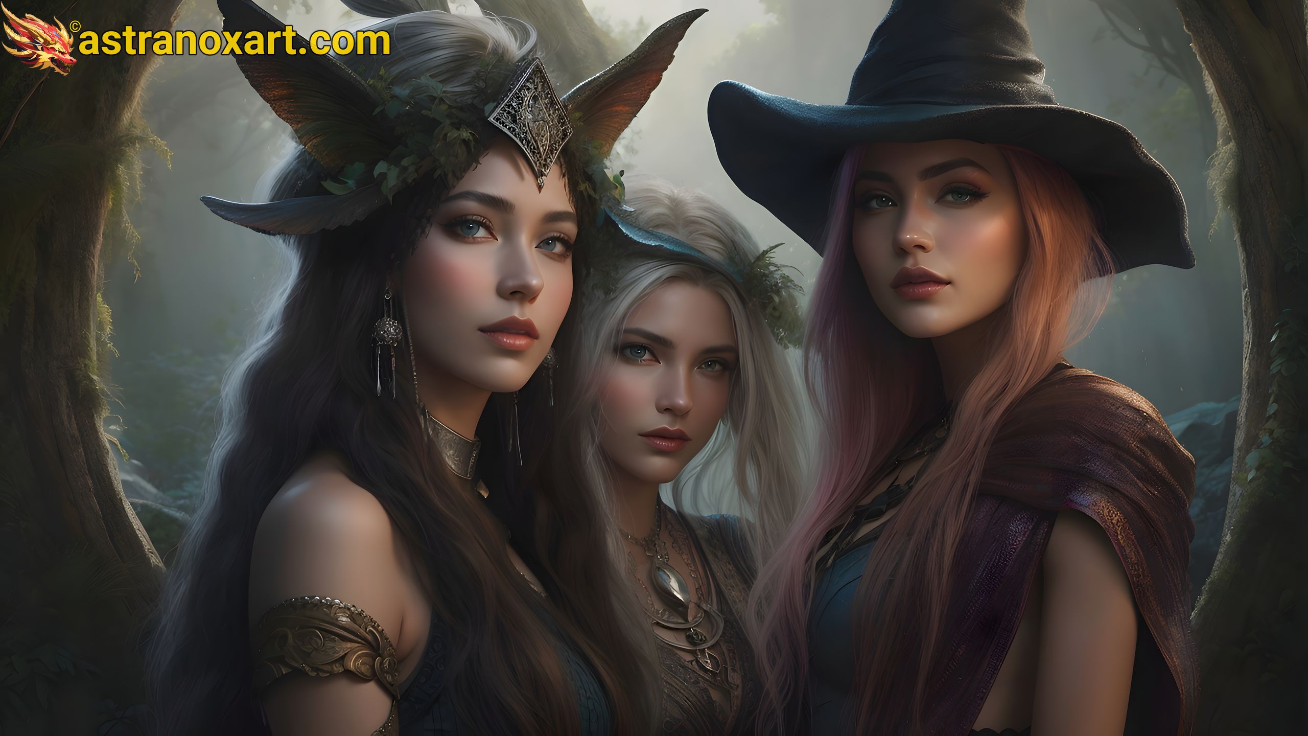 Enchanting Sorceress, Witch, and Druid in a Fantasy Forest - 4K Wallpaper Astranox Art