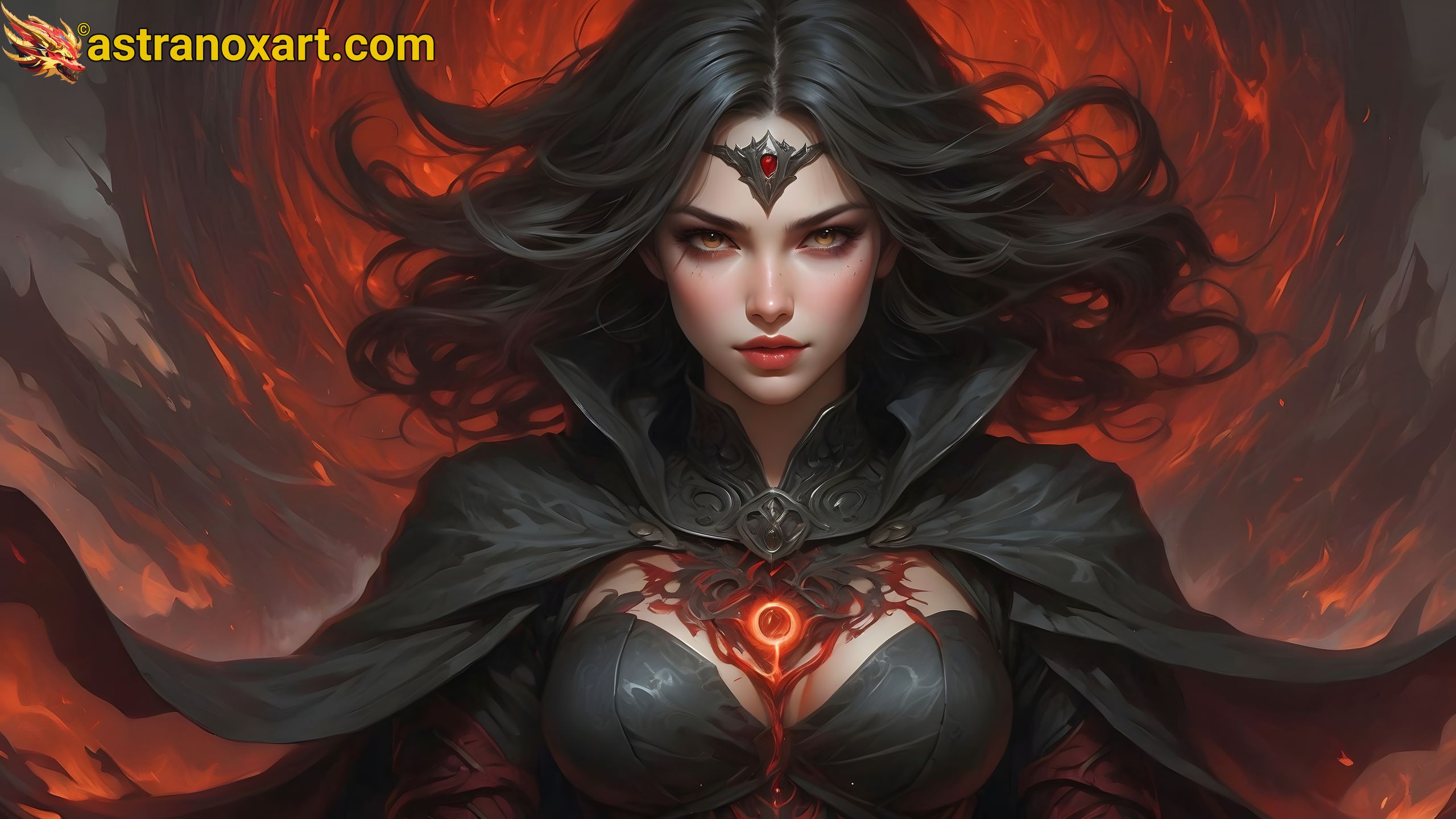 Blood Portal: A powerful 4K wallpaper featuring a female necromancer with a blood portal to an otherworldly realm. Astranox Art