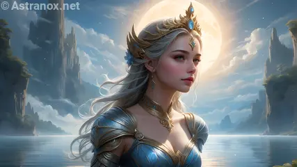 Stunning female cleric by a shimmering lake under a jaw-dropping celestial ballet, a captivating 4K wallpaper.