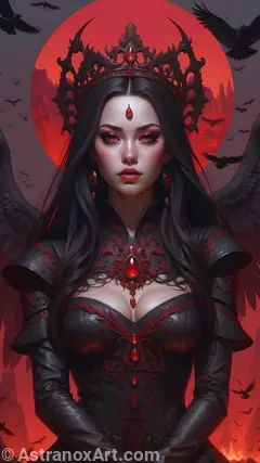 A necromancer queen raises the dead under a blood-red sky in this 4K wallpaper, a ghastly spectacle of unholy might.