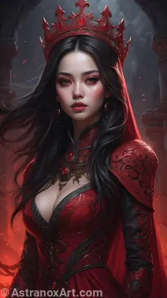 A necromancer queen raises the dead with unholy might in this haunting 4K wallpaper set in a desolate cemetery under a blood-red sky.