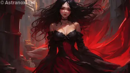 A mesmerizing 4K wallpaper depicting a stunningly beautiful blood priestess with glowing crimson eyes, of Spanish, Ethiopian, and Filipino origins, clad in revealing black garb, standing within The Gorgemire, a bottomless underworld chasm teeming with foul ooze, congealed viscera, and unholy abominations swimming in the depths.