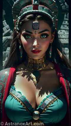 Captivating portrait of a female cleric with striking green eyes and beautiful brown beach waves, set in an urban temple - 4K fantasy portrait, a world of enchantment