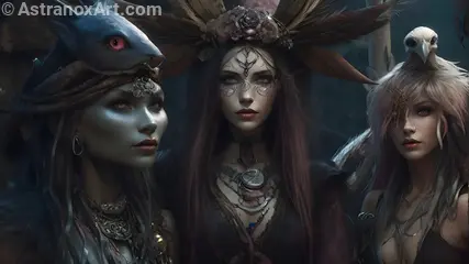 Immerse in a fantasy world with a female necromancer, a female shaman, and a whimsical witch. True Neutral alignment adds depth to the tale. Enchanted Fantasy Wallpaper with an air of mystery