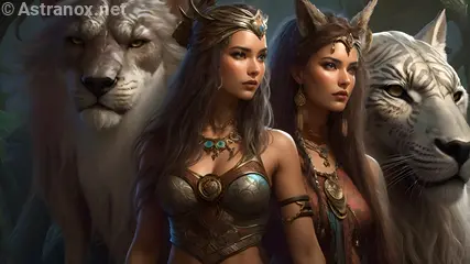 Enchanted Druid Sisters and Mythical Beasts - 4K Wallpaper