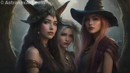 Enchanting Sorceress, Witch, and Druid in a Fantasy Forest - 4K Wallpaper