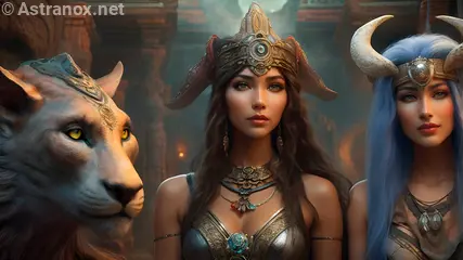 Enchanting 4K wallpaper: sorceress, hunter, mystical beast, and mystical temple, a world where magic and reality intertwine