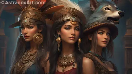 Enchanting 4K Wallpaper: Three captivating female characters in a mesmerizing scene