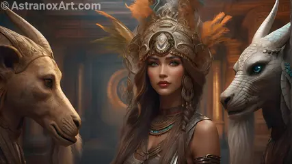 Ancient Temple Enchantress: A captivating 4K wallpaper with mythical creatures, enigmatic symbols, and faded mysteries