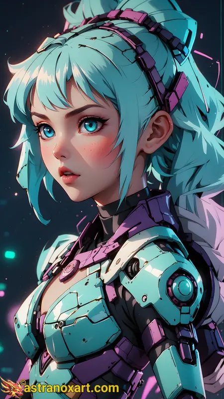 Futuristic cyborg Enchantress stands before cybernetic zoo in breathtaking 4K wallpaper. Cybernetically enhanced animals housed in neon-lit enclosures and advanced futuristic fashion exhibits. Perfect for anime lovers, dark fantasy fans, or those who appreciate technology's potential to enhance our world. Astranox Art